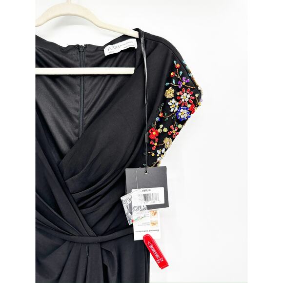 Mac Duggal 55709 Black Embellished Sleeve Jersey Wrap Gown Size 6 - Picture 5 of 8